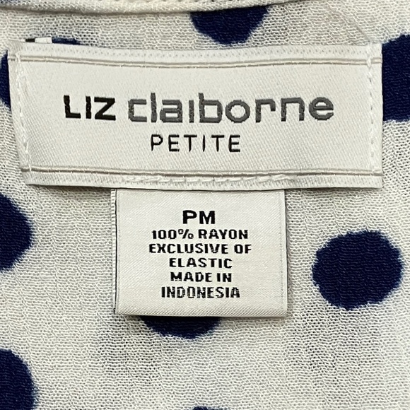 Liz Claiborne Blouse Dark Blue Polka Dots - Picture 3 of 4